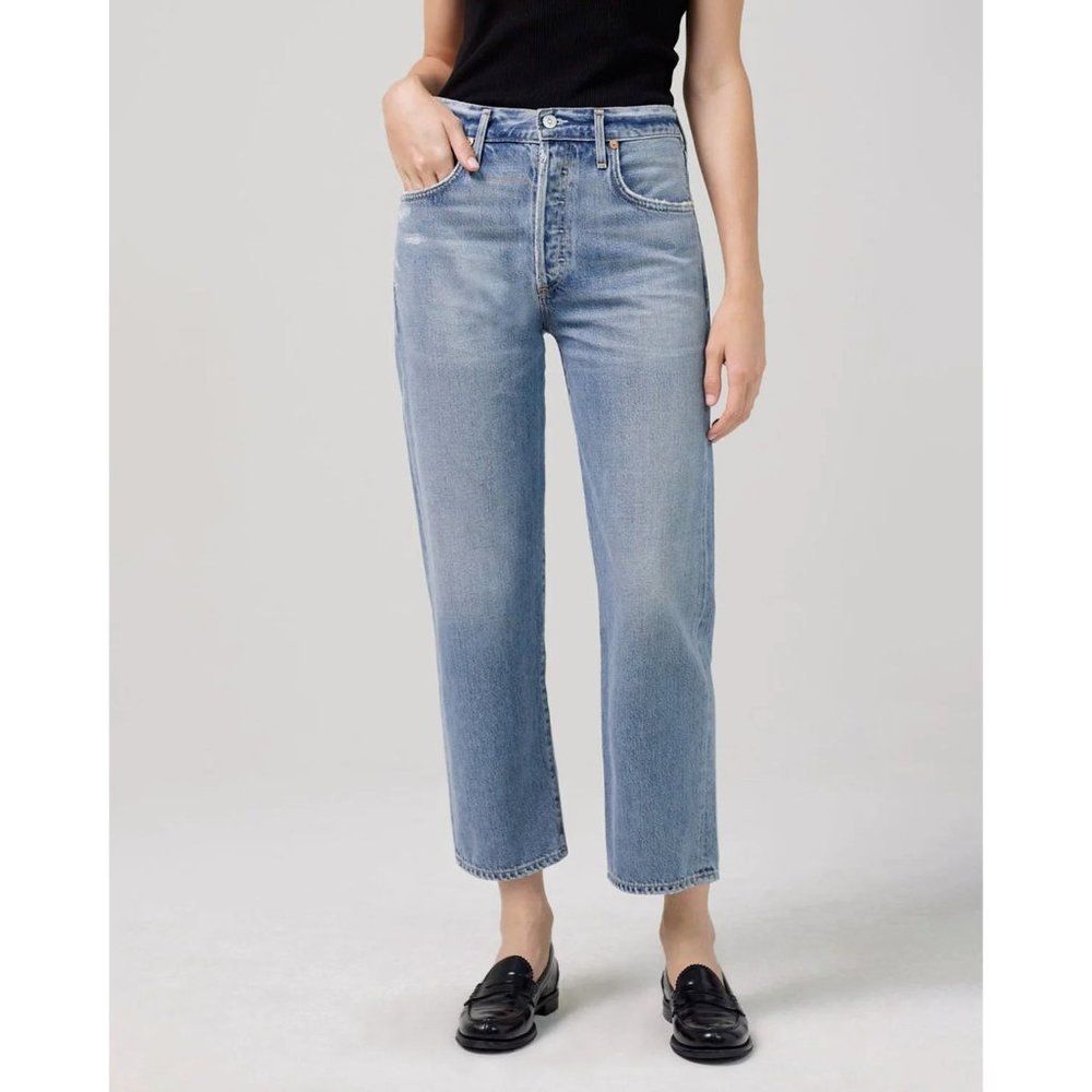 Citizens of Humanity Emery Crop Relaxed Straight Jeans in Old Blue Size 32 NWT - Picture 1 of 8